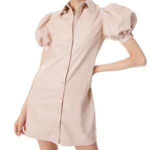 Alice + Olivia Cream Leather Button-Up Top